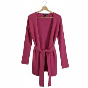 INC International Concepts Cardigan Sz Small Hot Pink Belted Duster Wool Boucle